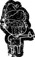 tecknad nödställd ikon av en gråtande man som bär tomtehatt vektor