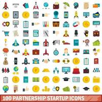 100 Partnerschafts-Startup-Icons gesetzt, flacher Stil vektor