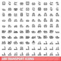 100 Transportsymbole gesetzt, Umrissstil vektor