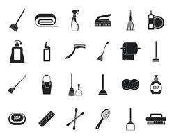 Symbolsatz für Reinigungswerkzeuge, einfacher Stil