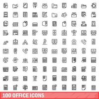 100 Office-Icons gesetzt, Umrissstil vektor