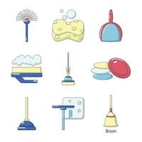 Symbolsatz für Reinigungswerkzeuge, Cartoon-Stil