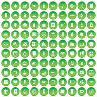 100 Küchensymbole setzen grünen Kreis vektor