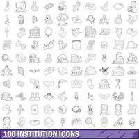 100 institution ikoner set, kontur stil vektor