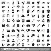 100 Veterinärsymbole gesetzt, einfacher Stil vektor