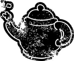 Grunge-Icon-Zeichnung einer blauen Teekanne vektor