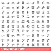 100 medicinska ikoner set, konturstil vektor