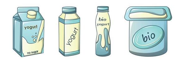 Joghurt-Icons Set, Cartoon-Stil vektor