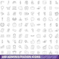 100 administrationsikoner set, konturstil vektor