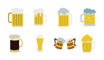 Glas Bier-Icon-Set, flacher Stil vektor