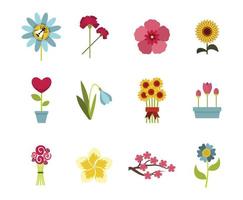 Blumen-Icon-Set, flachen Stil vektor