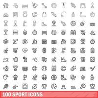 100 Sportsymbole gesetzt, Umrissstil vektor