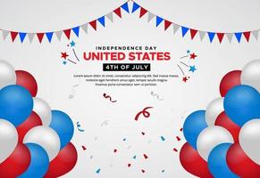 4 juli firande av amerikanska självständighetsdagen med ballong, band, stjärna och flagga. vektor