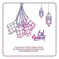 handzeichnung eid mubarak partyspeisekarte. arabische Elemente, Süßigkeiten, Laternenvektordesign auf weißem Hintergrund für Karte, Einladung, Plakat, Fahne. vektor