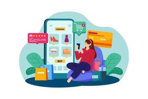 Mädchen beim Online-Shopping per Smartphone vektor