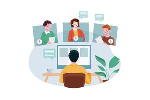 Mitarbeiter, die an Online-Meetings teilnehmen vektor