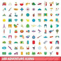 100 Abenteuer-Symbole im Cartoon-Stil