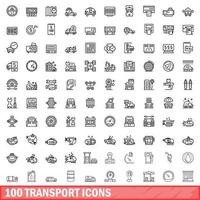 100 Transportsymbole gesetzt, Umrissstil vektor