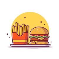 burger mit pommes frites cartoon vektor symbol illustration. Lebensmittel-Objekt-Icon-Konzept isolierter Premium-Vektor. flacher Cartoon-Stil
