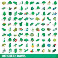 100 grüne Symbole gesetzt, isometrischer 3D-Stil vektor