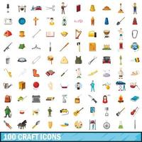 100 hantverk ikoner set, tecknad stil vektor