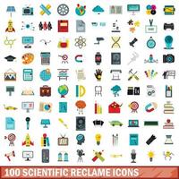 100 wissenschaftliche Reclame-Icons gesetzt, flacher Stil vektor