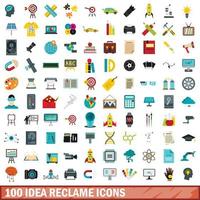 100 idé återvinning ikoner set, platt stil vektor