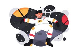 astronaut, der in der flachen illustration des weltraums schwimmt vektor