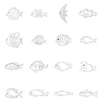 verschiedene Fisch-Icon-Set-Gliederung vektor