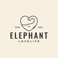 linje elefant med kärlek form logotyp design vektor grafisk symbol ikon illustration kreativ idé