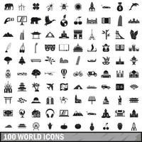 100 Weltsymbole gesetzt, einfacher Stil vektor