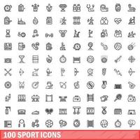 100 Sportsymbole gesetzt, Umrissstil vektor