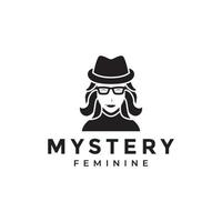 mysterium kvinnor smarta med hatt logotyp design vektor grafisk symbol ikon illustration kreativ idé