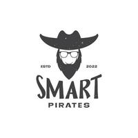 smart pirat med skägg vintage logotyp design vektor grafisk symbol ikon illustration kreativ idé