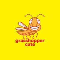 gul gräshoppa söt tecknad leende logotyp design vektor grafisk symbol ikon illustration kreativ idé