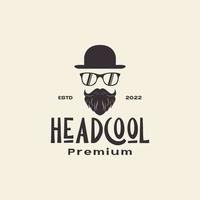 hipster vintage cooler mann mit bart hut und sonnenbrille logo design vektorgrafik symbol symbol illustration kreative idee vektor