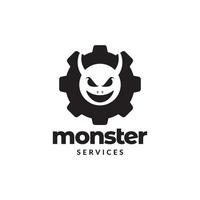 Böser Monsterkopf mit Getriebeservice-Logo-Design Vektorgrafik-Symbol-Icon-Illustration kreative Idee vektor