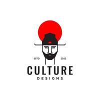 Japan man huvud med kultur traditionella mössa logotyp design vektor grafisk symbol ikon illustration kreativ idé