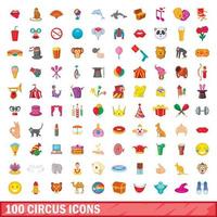 100 cirkus ikoner set, tecknad stil vektor