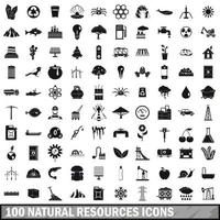 100 Symbole für natürliche Ressourcen, einfacher Stil vektor