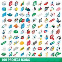 100 projekt ikoner set, isometrisk 3d-stil vektor