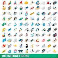 100 Internet-Icons gesetzt, isometrischer 3D-Stil vektor