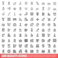 100 Beauty-Icons gesetzt, Umrissstil vektor