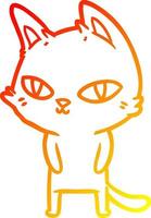 warme Gradientenlinie Zeichnung Cartoon-Katze mit hellen Augen vektor