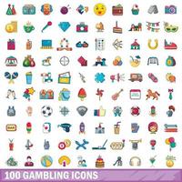 100 Glücksspiel-Icons gesetzt, Cartoon-Stil vektor