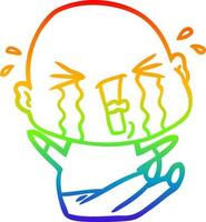 regenbogengradientenlinie zeichnung cartoon weinender kahlköpfiger mann vektor