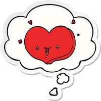 tecknad lycklig kärlekshjärta och tankebubbla som ett tryckt klistermärke vektor
