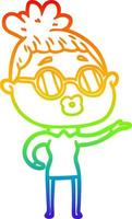 Regenbogen-Gradientenlinie Zeichnung Cartoon-Frau mit Sonnenbrille vektor