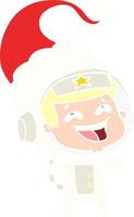 Flache Farbdarstellung eines lachenden Astronauten mit Weihnachtsmütze vektor