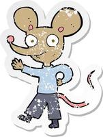 Retro-Distressed-Aufkleber einer winkenden Cartoon-Maus vektor